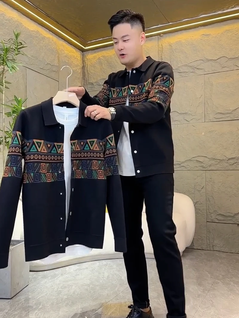 

Модный вязаный приталенный кардиган Jaet для мужчин с воротником в этническом стиле, весна-осень, новая мода, универсальный хапон, китайский бренд