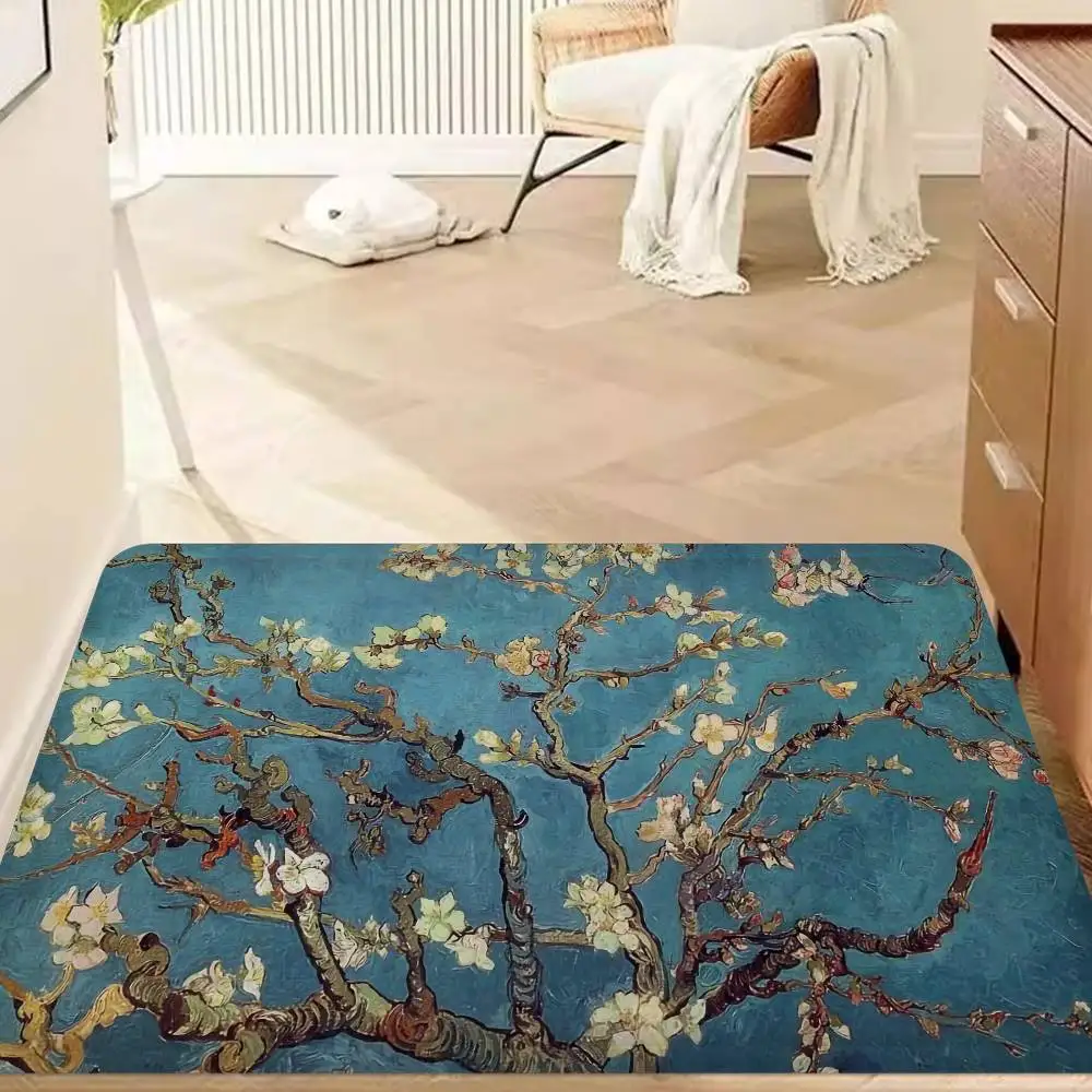 Almond blossoms van gogh Bathroom Mat Anti-slip Absorb Water Long Strip Cushion Bedroon Mat Welcome Doormat