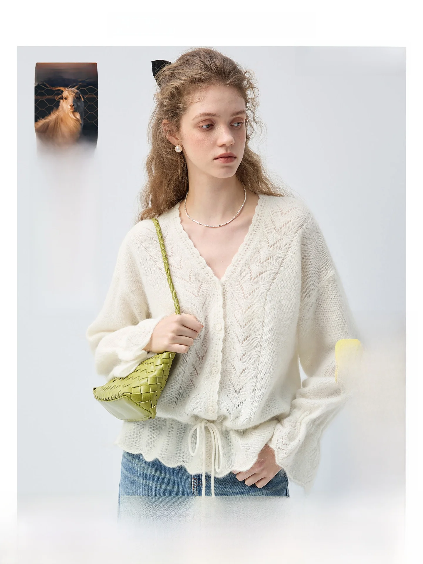 

VEGA CHANG 2026 Spring Women's Soft Style Woolen Cardigan V-Neck Drawstring Lazy Gentle Wind Open-Shirt Knitted High Waist