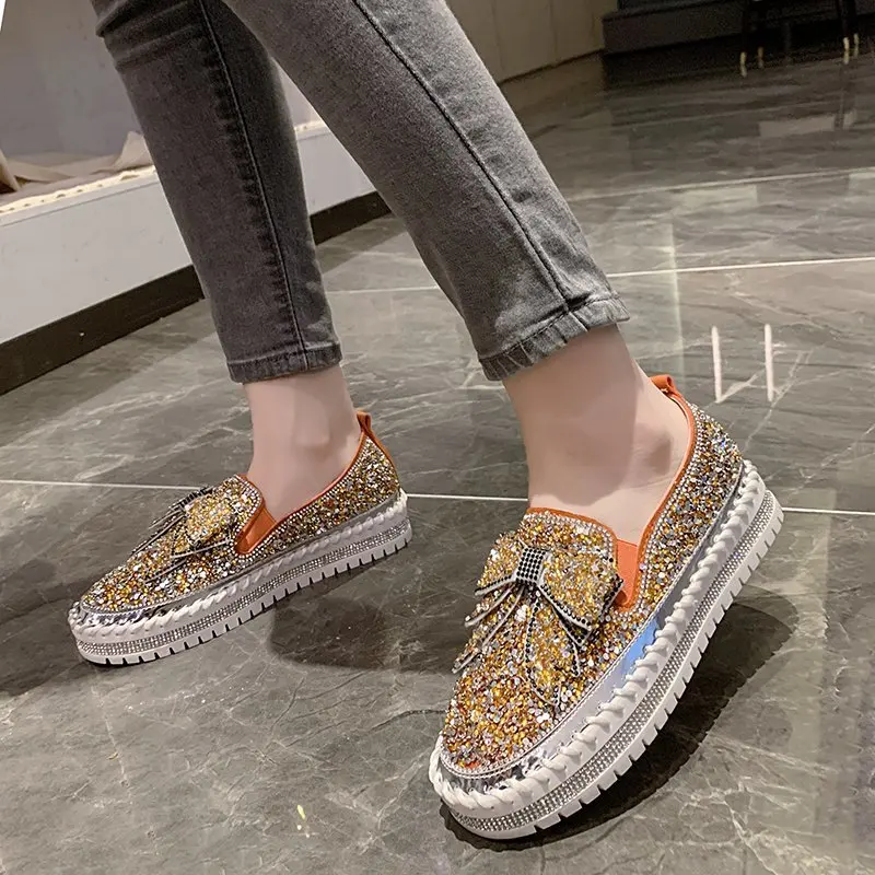 Scarpe invernali donna Modis mocassini in cristallo con pelliccia Slip-on calzature femminili zoccoli piattaforma Casual Sneaker punta tonda 2023