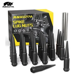 MIKKUPPA 24PCS M14×1.5 Wheel Spike Lug Nuts, Cone/Conical Bulge Seat, Black Closed End Nuts with1 Socket Key