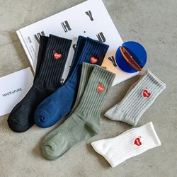2024 Autumn/winter New Embroidery Casual Love Men's Medium Tube Socks Korean Version Trend Hip-hop Breathable Cotton Socks