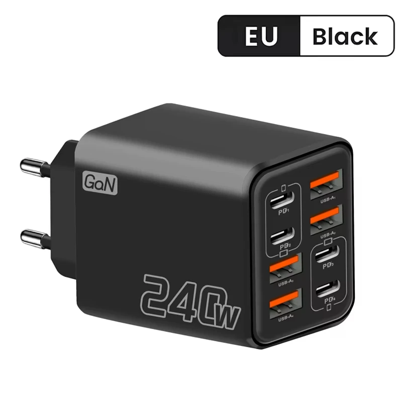 240W GaN USB-C oplader 8-in-1 snellaad telefoonoplader voedingsadapter voor iPhone Samsung Xiaomi Type-C EU/VS stekker wandlader