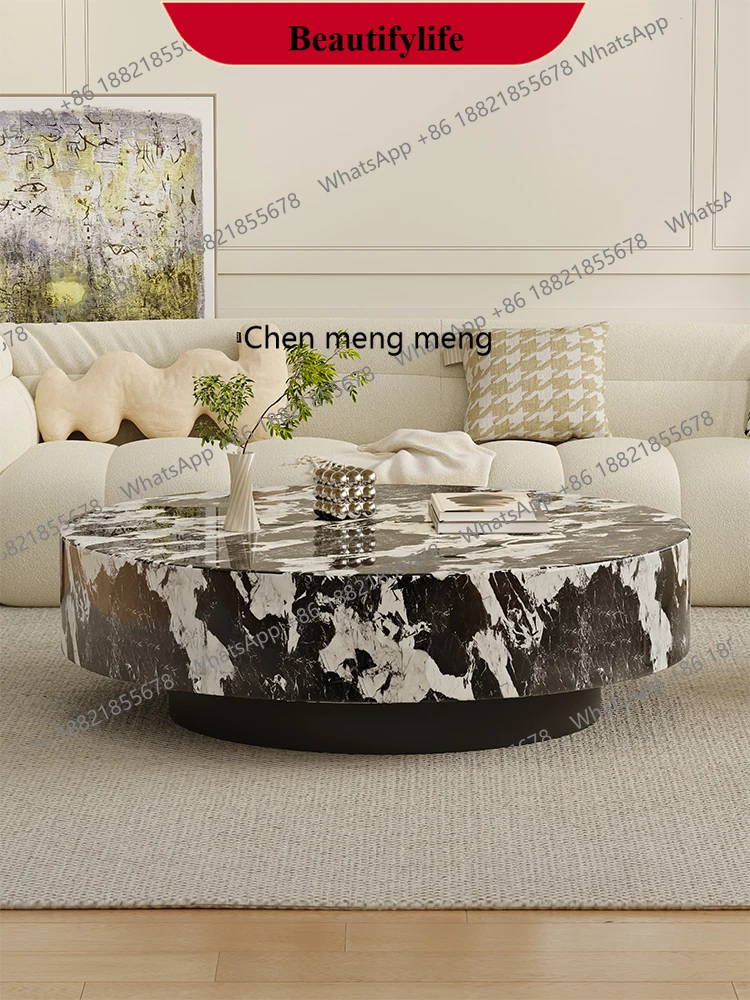 

Italian minimalist marble round coffee table combination home living room, high-end sense