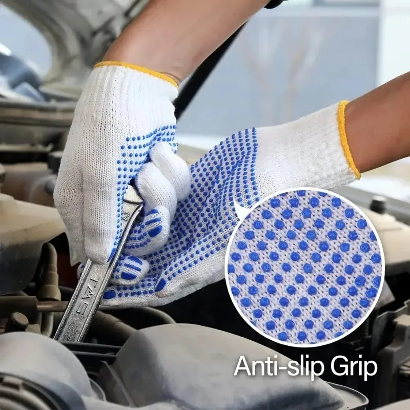 Unisex Cotton Work Gloves with Anti Slip Dots Grip Safety Gloves Painter Gardening Garage Warehouse Construction Durable Gloves