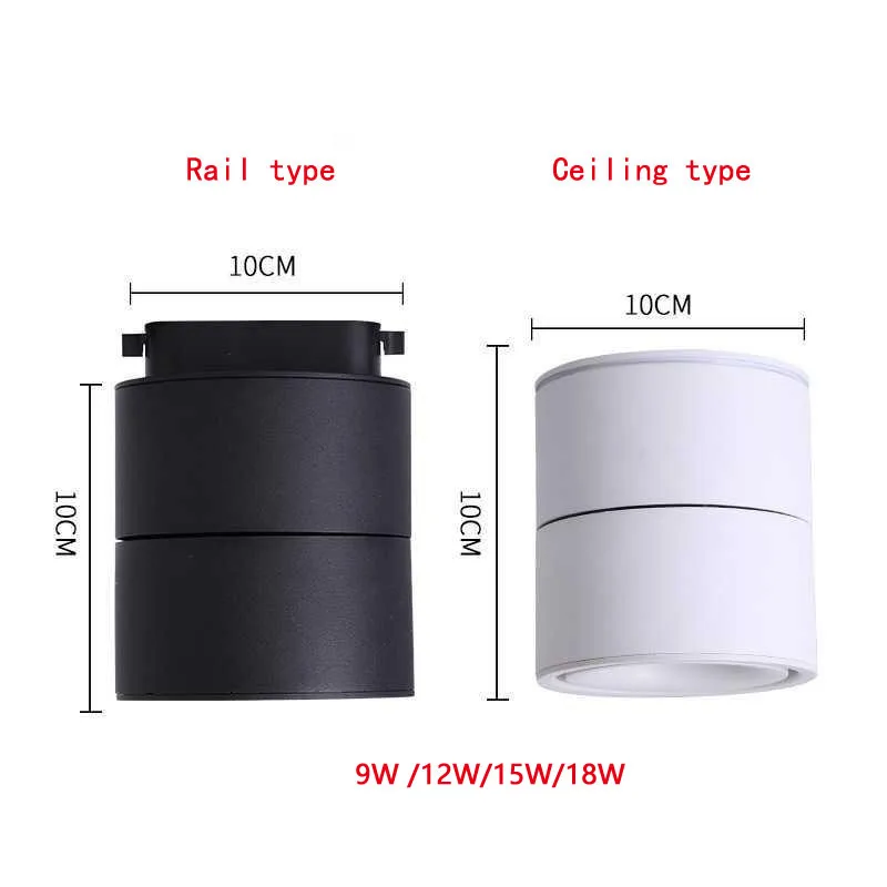 Dimmable Surface Mounted Or Track Rail Ceiling Downlight 9W 12W 15W 85-265V LED Lamp Spot Lights For Indooor Living Room Decor