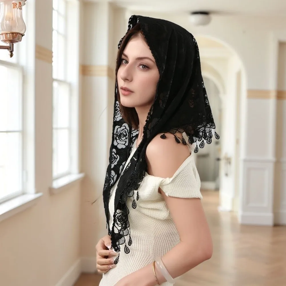

Retro Fake Collar Lace Scarf Veil Headband Cape Cloak Flower Scarves Wraps Clothes Decoration Lace Triangle Scarf Travel