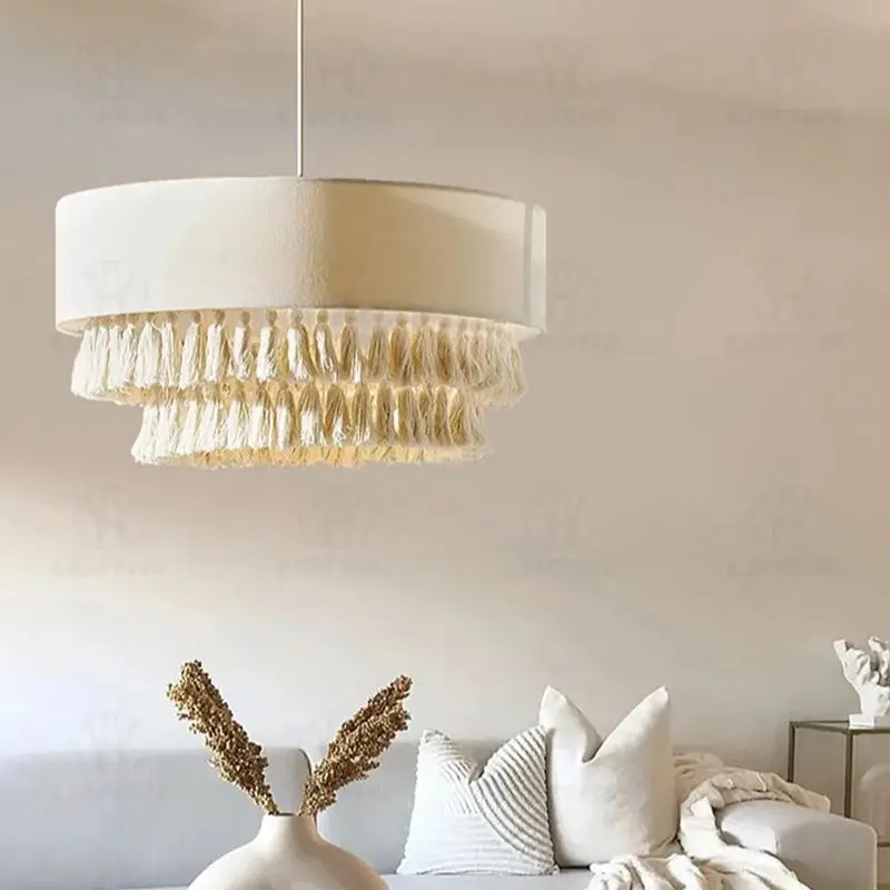 Bohemian Pendant Chandelier light linen rope tassel Ceiling lamp Nordic  bedroom Dining Table light fixtures