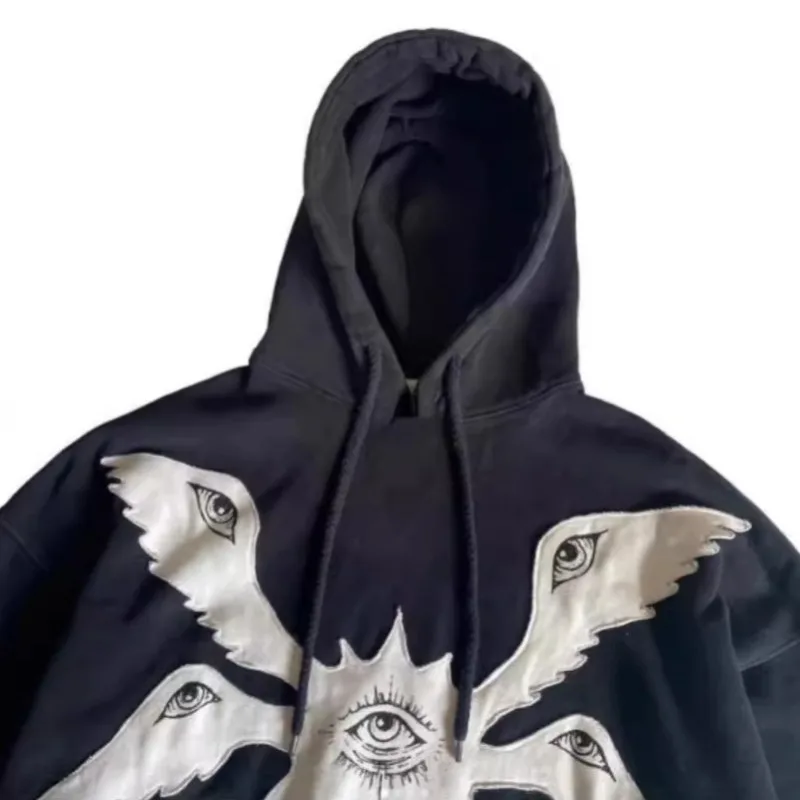 HOUZHOU Goth American Vintage Harajuku High Street Mystic Eyes Embroidered Hoodies Women Sports Shirt Y2K Casual Top Streetwear