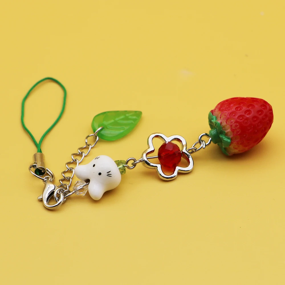 Niedlicher Erdbeer-Kaninchen-Handyanhänger, Kawaii-Tier-Frucht-Anhänger für iPhone-Hülle, Lanyard – Detail 4