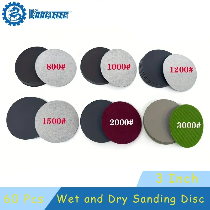 75 mm Wet and Dry Sanding Disc Set 60 Pcs 3 Inch Assorted 800-3000 Grit Waterproof Sandpaper Disc for Polishing and Sanding Car