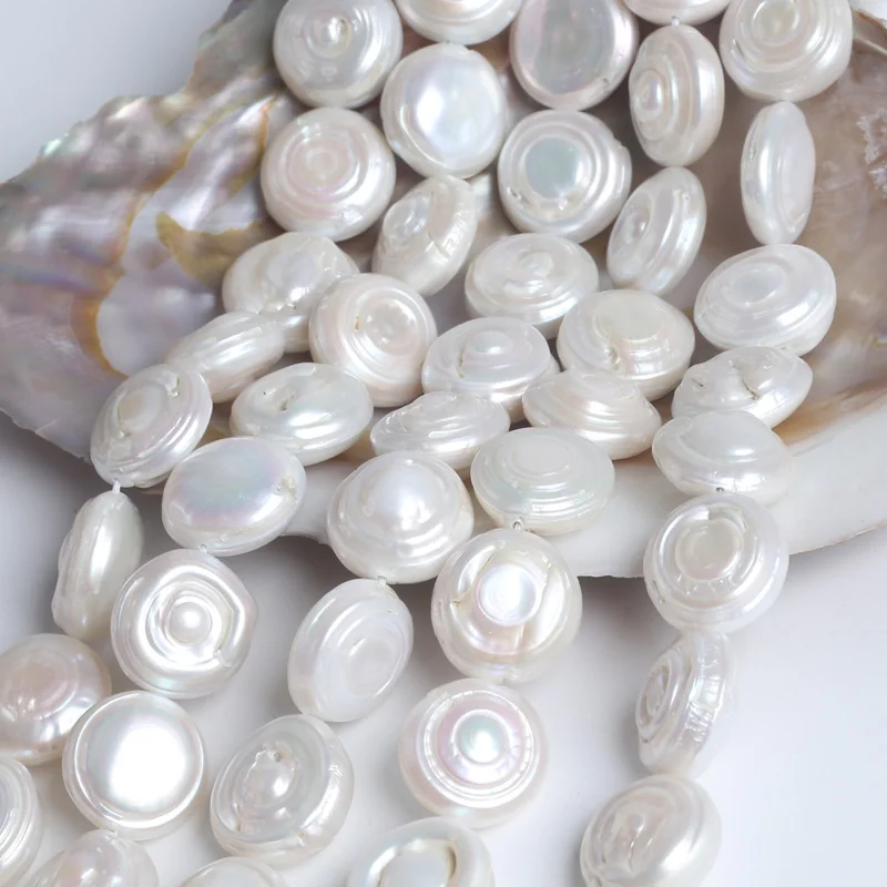 18-19mm B natural white real loose freshwater baroque coin pearl beads strand