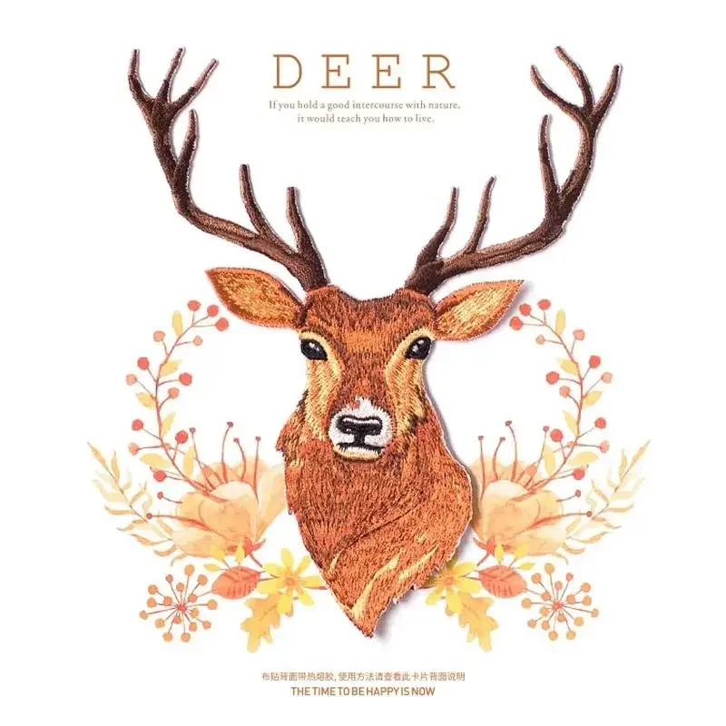 Retro Fashion Deer Head Sewing Embroidery Patch Largec Animal Decorative Cloth Clothes DIY