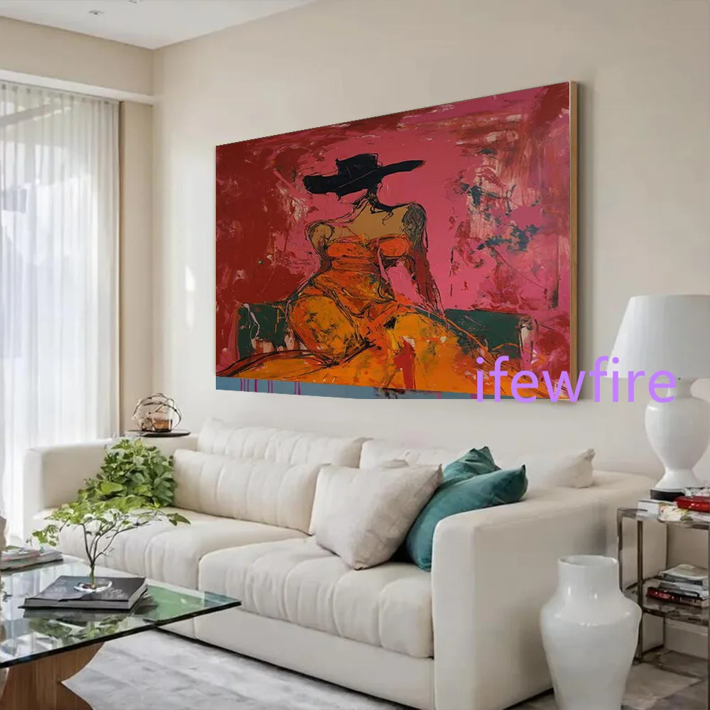 100% Handmade Abstract Oil Painting On Canvas Mural Perfect Red themed fashion girl Wall Art Picture For Living Room Decor Image