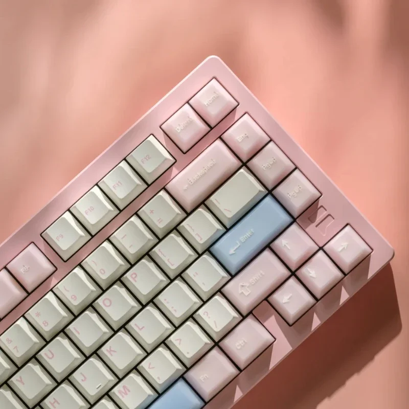 Conjunto de teclas com tema semi transparente, azul, rosa, pbt, abs, perfil cereja, 129 teclas, teclas personalizadas para acessórios de teclado mecânico