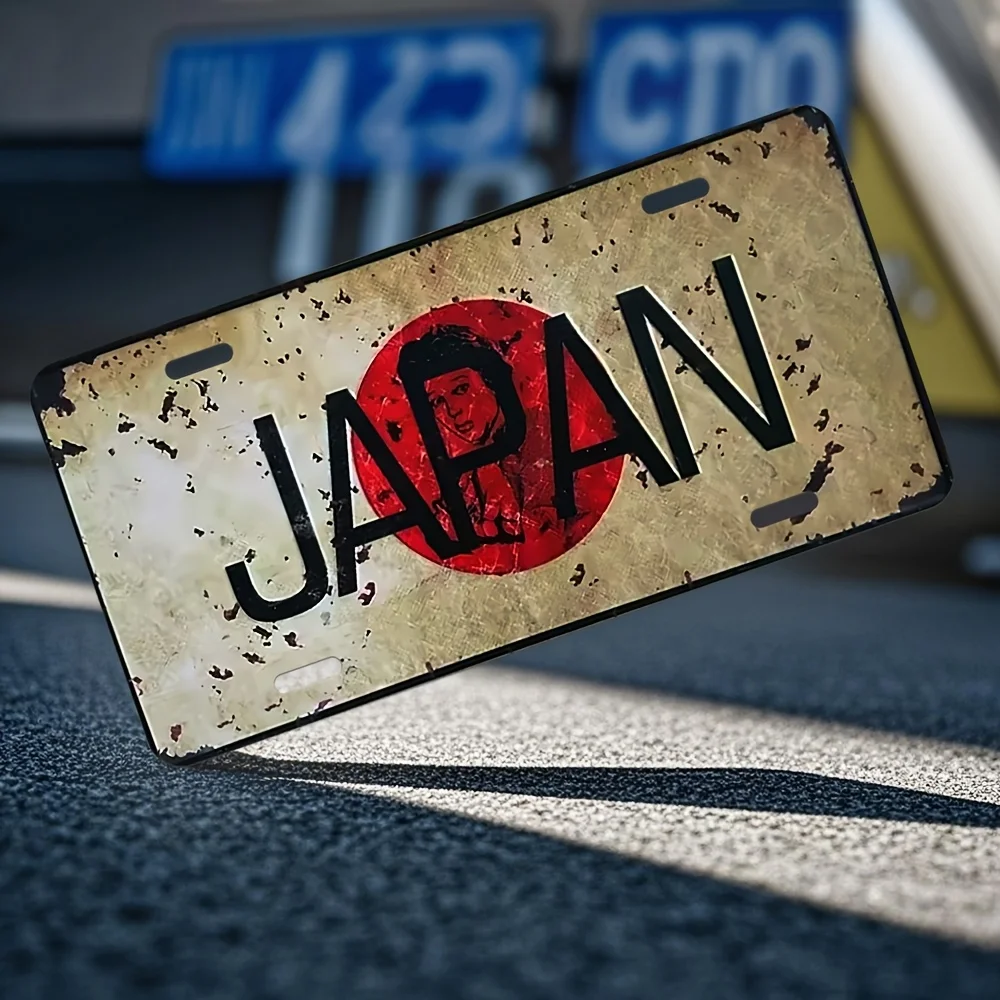 2D Flat Printing Vintage "JAPAN" with Rising Sun & Geisha Silhouette Illustration Aluminum Tin Painting, License Plate Style Jap - view 2