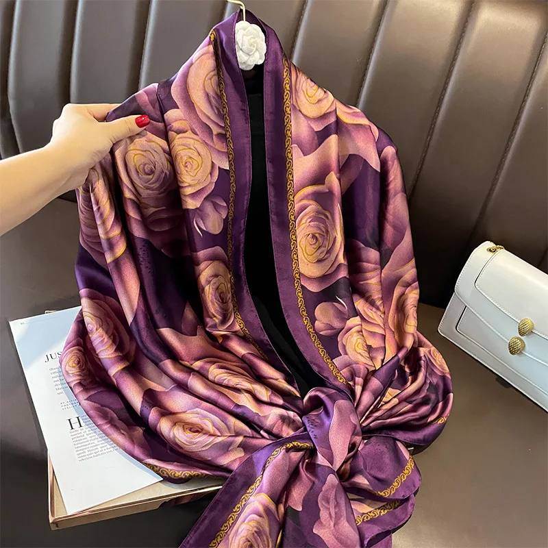 Spring Scarf Women\'s Luxury Design Scarf Silk Smooth Scarf Soft Muslim Headband Shawl Beach 85x180cm