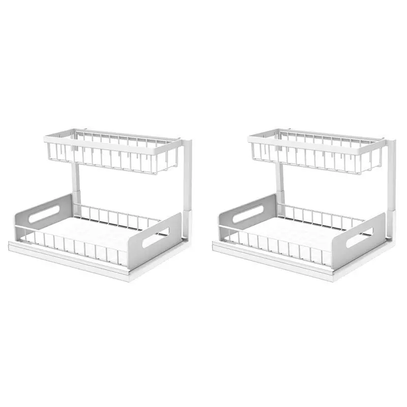 

-November Under Sink Organizer 2 Tier Under Sink Storage, Slide Out Pull Out Cabinet Organizer Shelf, Metal Sliding Drawer