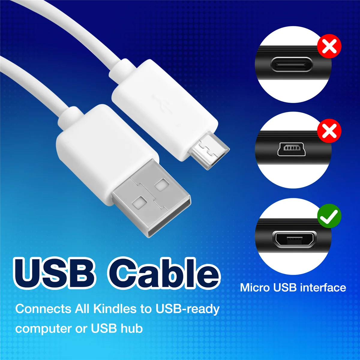 Cavo USB sostitutivo per Kindle, Kindle Touch, Kindle Fire, tastiera Kindle, Kindle DX bianco