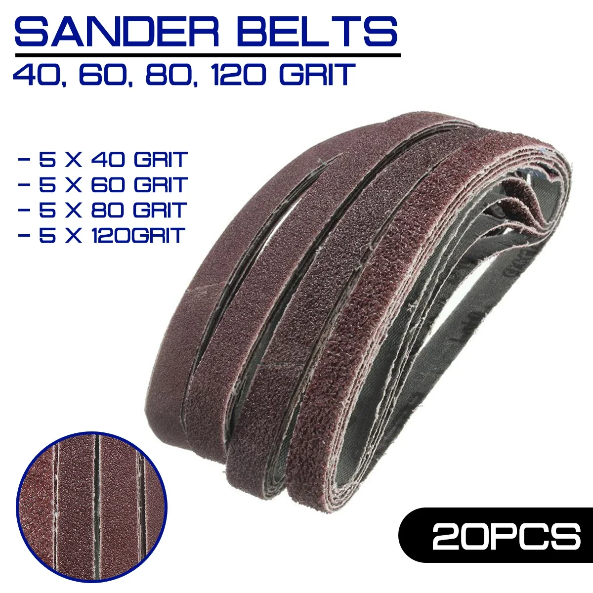 

20pcs/Pack Sander for Air Belt Sander 13mm x 457mm Powerfile Sanding Belts Paper Mixed Grit 40 60 80 120