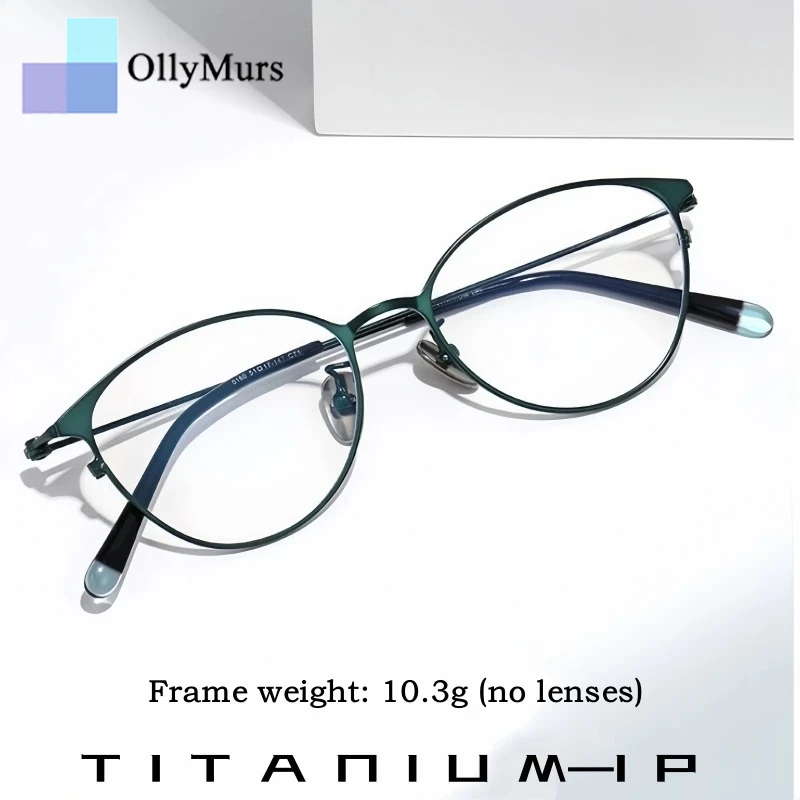 

OLLYMURS Ultralight Titanium Alloy Women's Retro Oval Cat Eye Glasses Fashion Temperament Optical Prescription Eyeglasses Frame