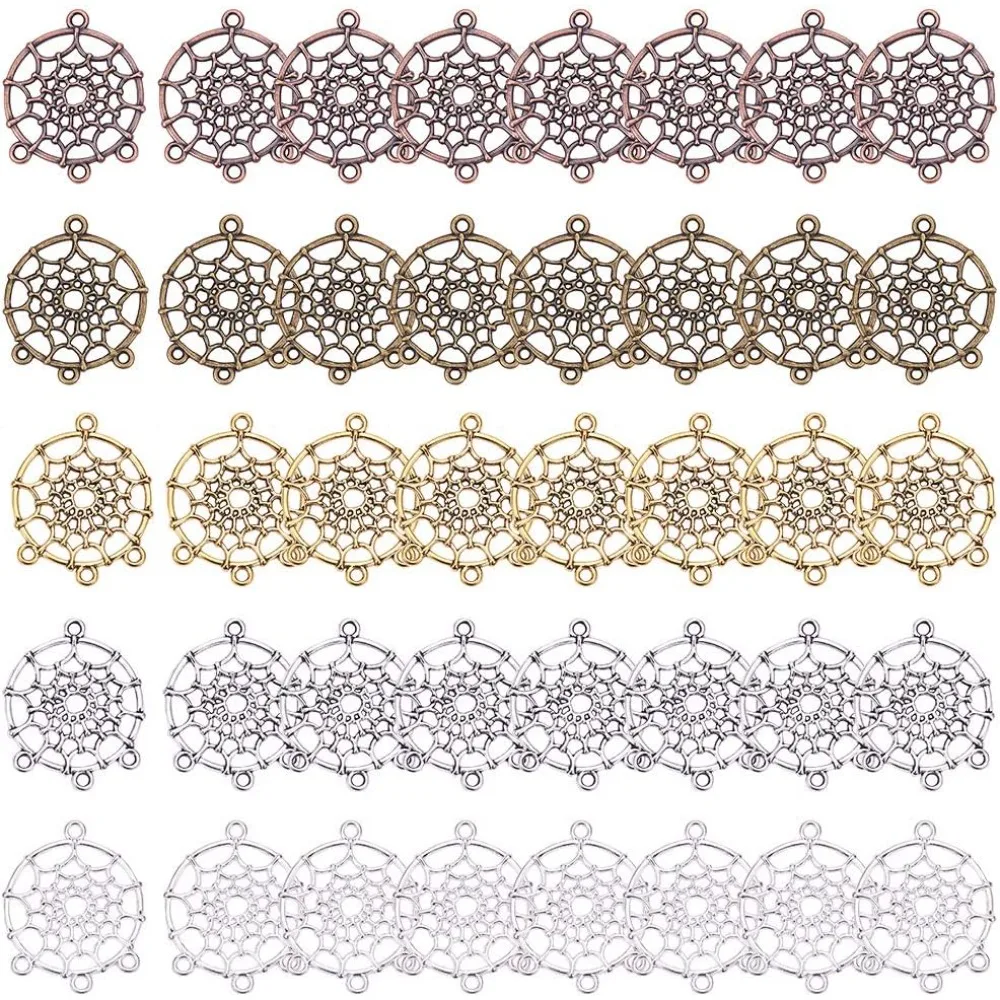 

40 шт., 5 цветов, разъемы «Ловец снов», подвески, подвески, 34x28 мм, стильные компоненты для люстр, звенья для DIY, висячие серьги