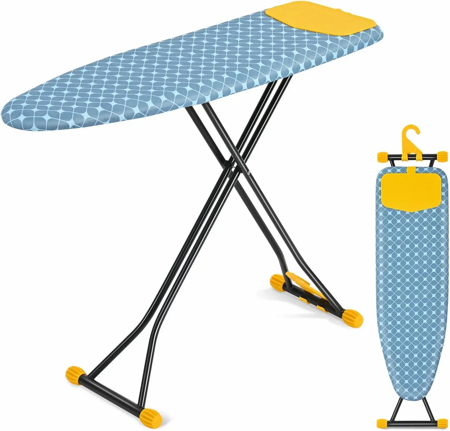 Ironing Board with Iron Rest, Compact and Space Saver Iron Board, Extra Thick Cover, Height Adjustable, Wall Mount &  Yellow