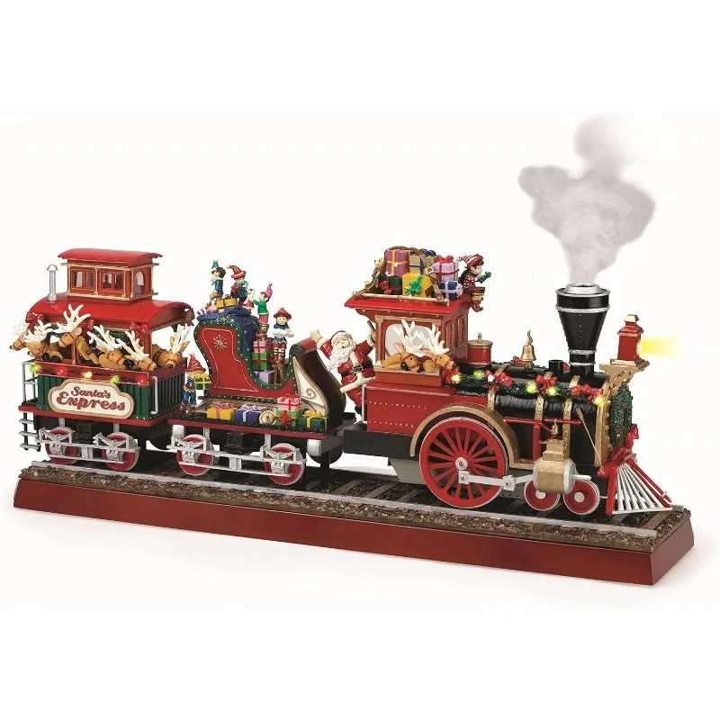 Animated Musical Santa's Train Express with Working Smokestack,Three Train Cars Animation Lights,motion Smoke Are Synchronized