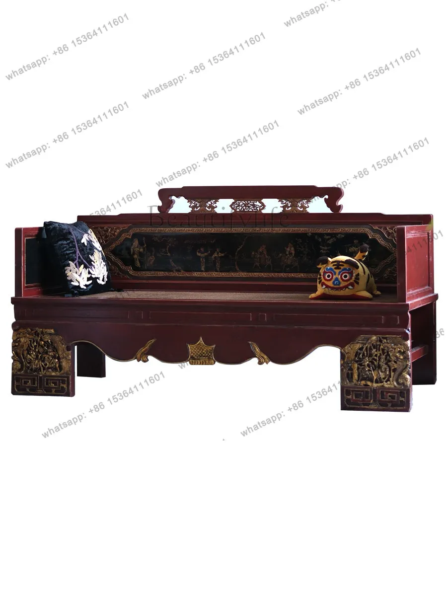 

Chinese antique solid wood carving flower arhat elm sofa chair living room study master chair