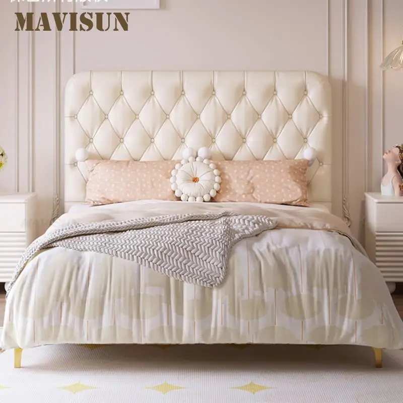 Simple Children Bed With Bedside Table Soft High Density Sponge Stable Metal Feet Furniture Solid Wood Frame Kids Bed For Girls