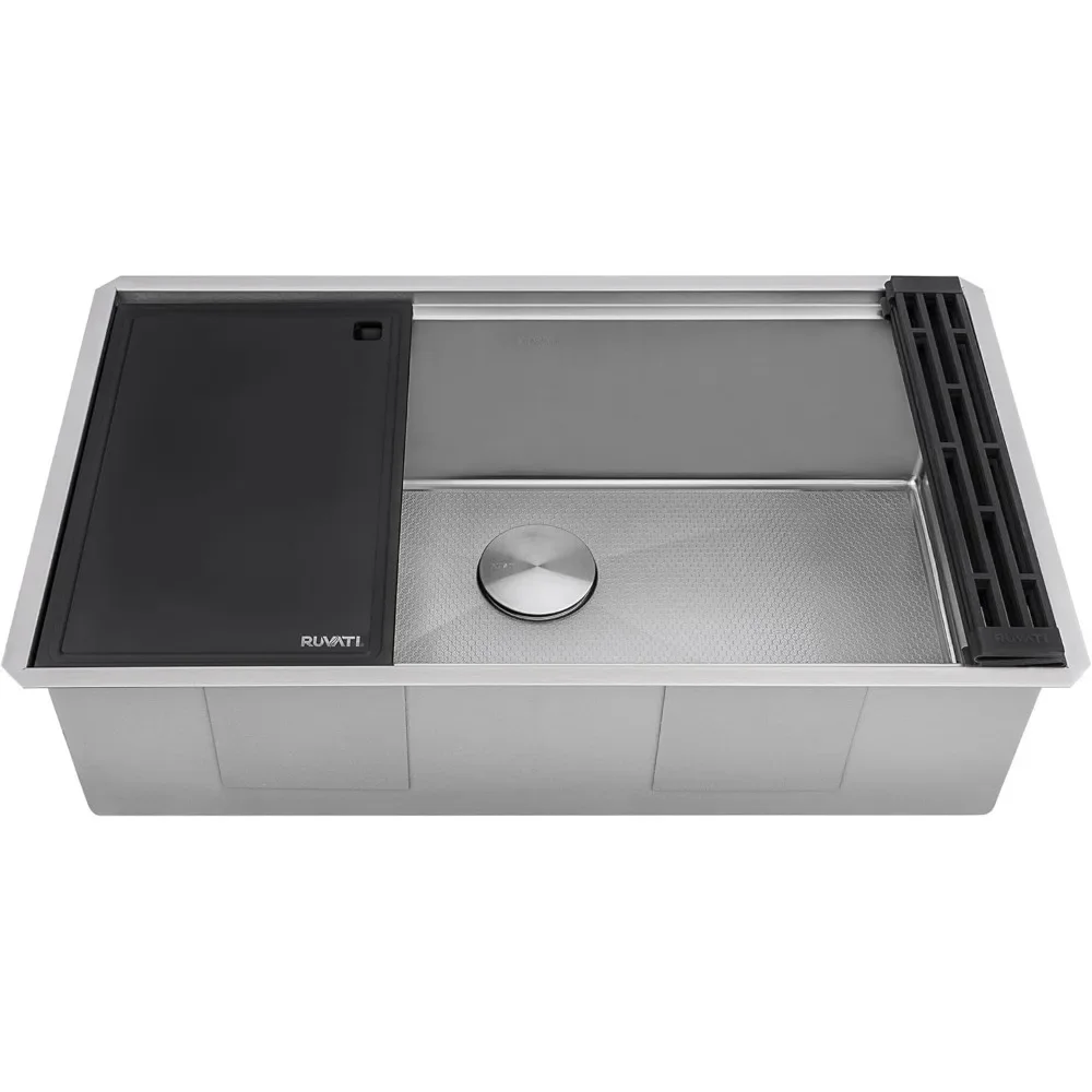 Hex Bottom 30-inch Workstation Scratch Resistant Embossed Texture Kitchen Sink Stainless Steel - RVH8630