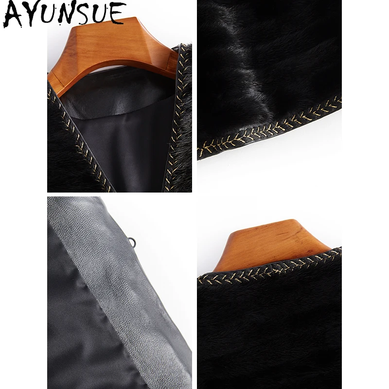 AYUNSUE Gilet de fourrure pour femme 2025 nouveauté vêtements noirs automne hiver manteau femme mode coréenne vêtements pour femme Veste Hiver