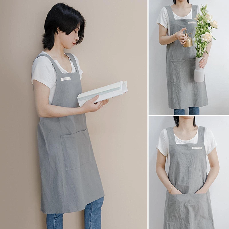 Women Apron Japanese Cotton Apron Multifunctional Gardening Literature Nursery School Dessert Cafe Frilled Apron With Pocket