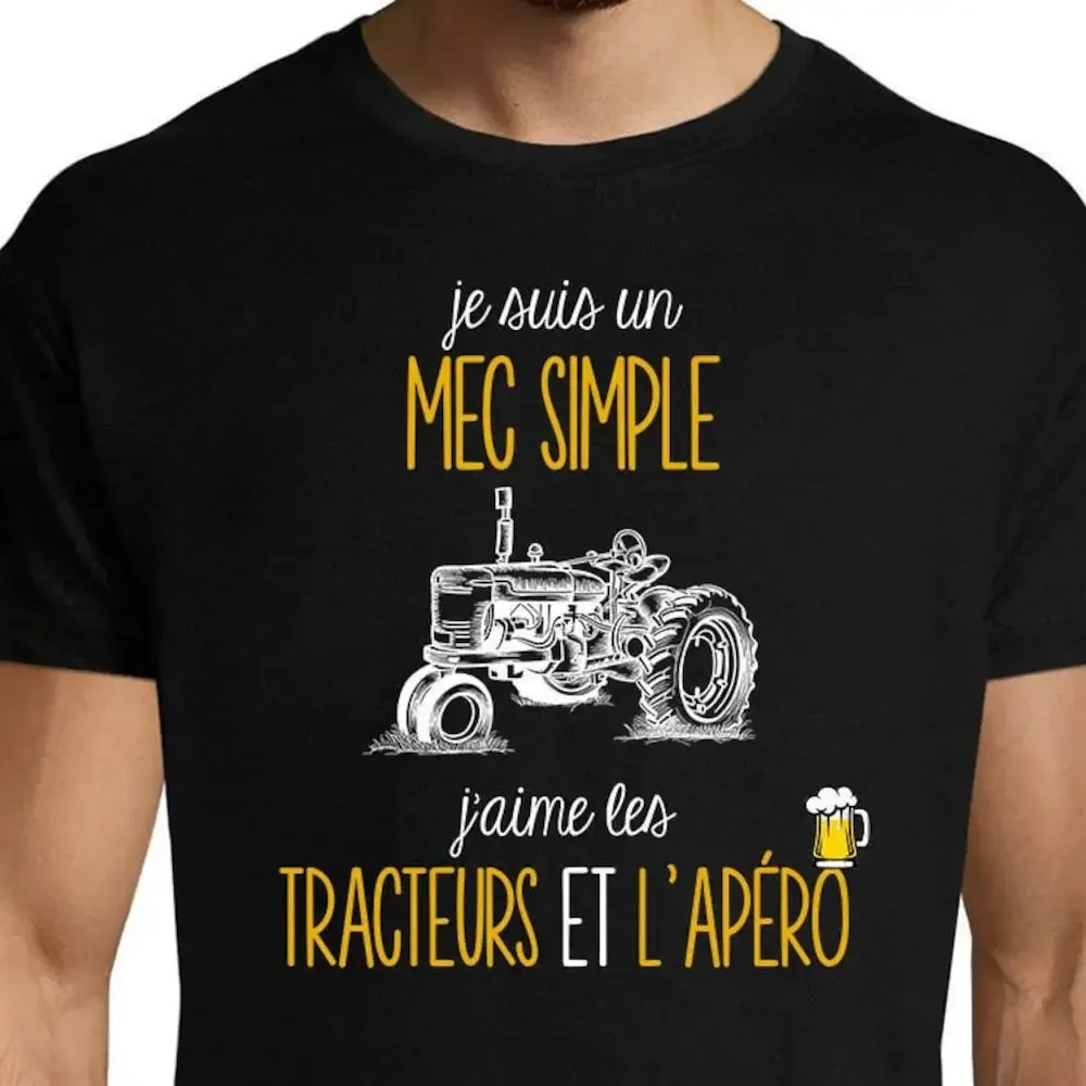 Men'S Tractors And Apéro T Shirt I'M A Simple Guy For Farmer