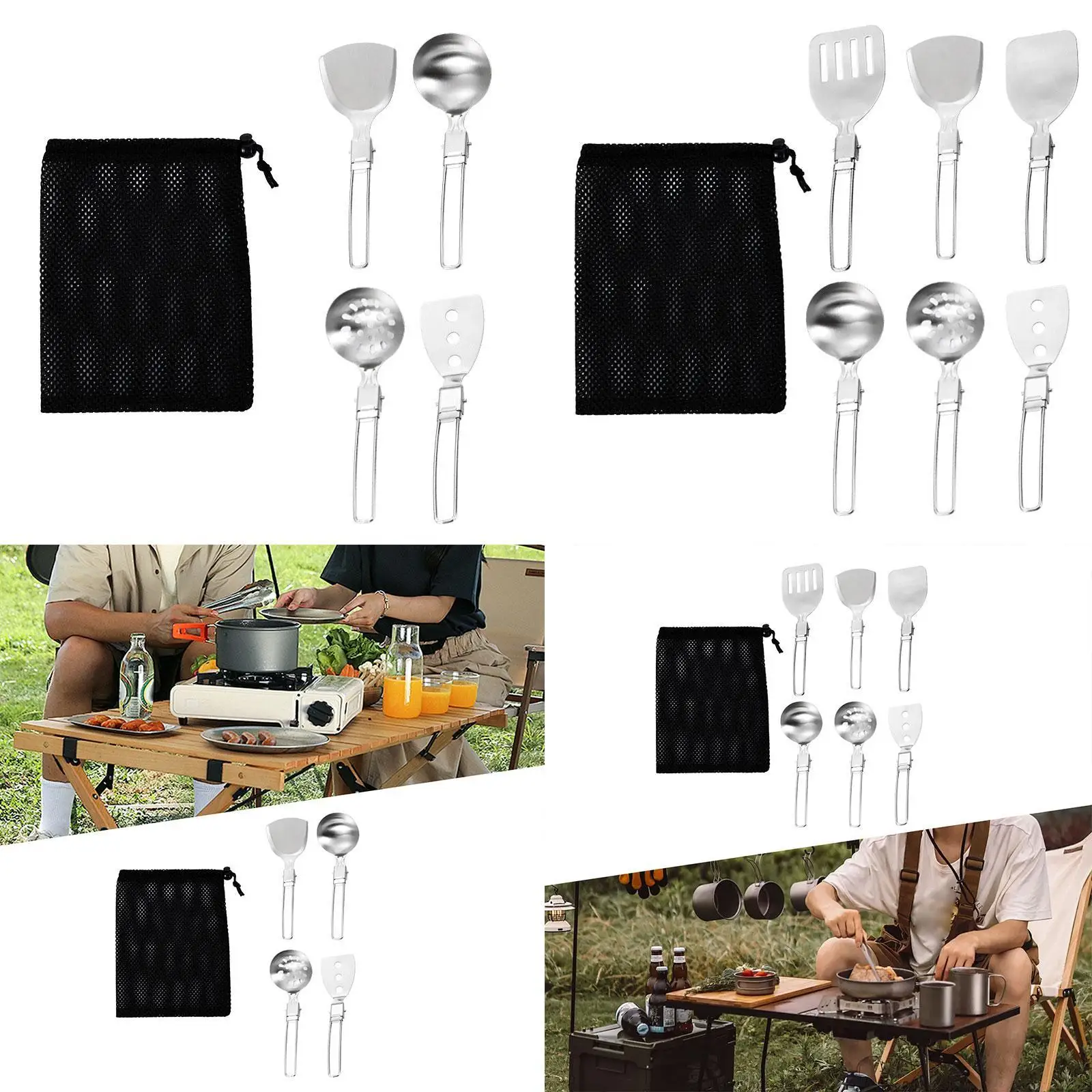 مجموعة أدوات الطبخ للتخييم معدات المطبخ الخارجية مع حقيبة شبكية للتخييم والمطبخ #1