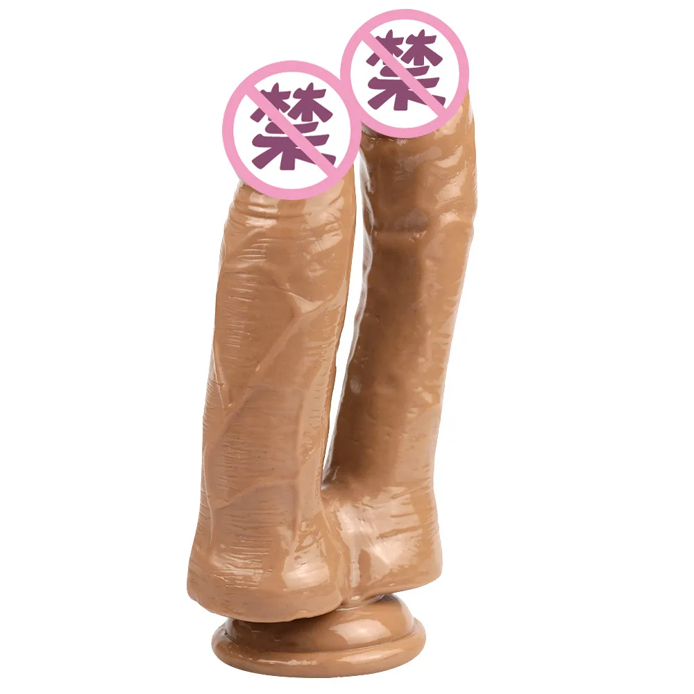 Realistic Double Ended Dildo Sex Toy for Women or Couples Dual Sided Headed Penetration Dong Device with Simulated Penile Sucker