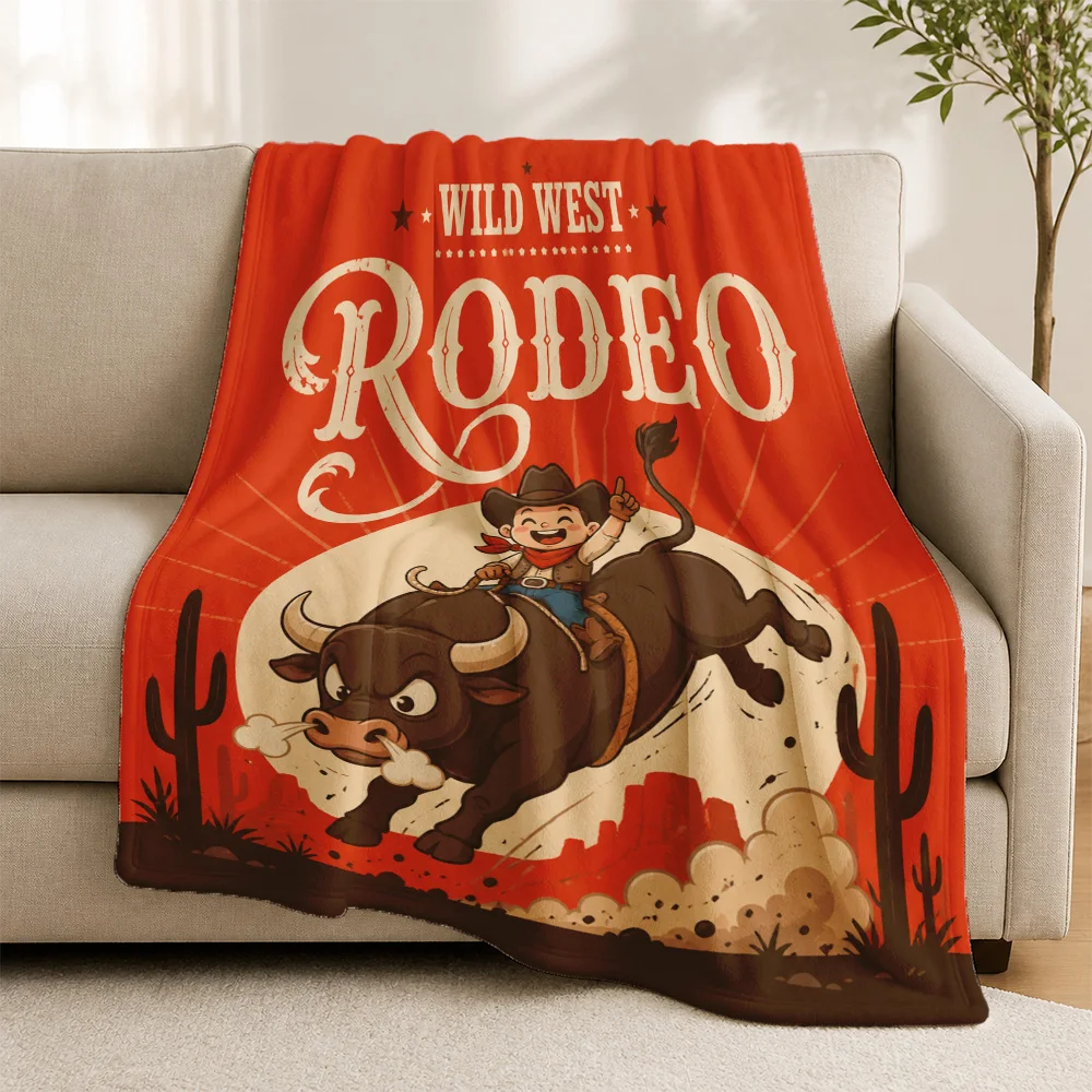 Rodeo Wild West Throw Blanket Couch Throw Sofa Decor Western Americana Cozy Blanket Living Room Accent Gift for Home Decor Seaso