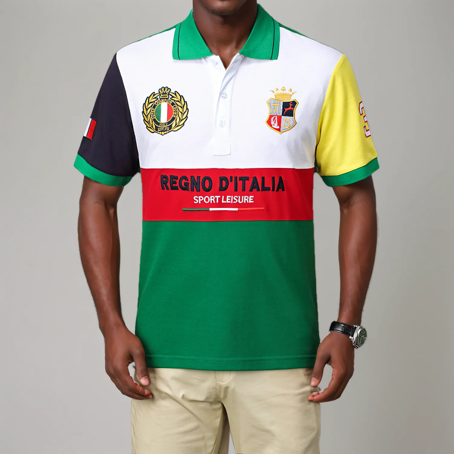 Classic Green Patchwork Men's Polo Shirts Short Sleeve 100% Cotton Sports Golf Tennis T-Shirt Moisture-Wicking Summer Clothing