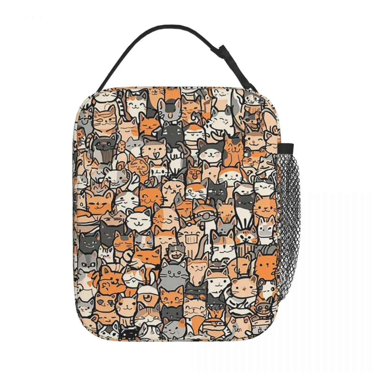 Cartoon Colour Kitten Pattern Insulated Lunch Bag for Women Kids Leakproof Food Boxes Thermal Lunch Box Tote