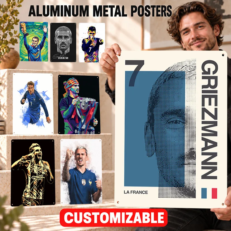 Antoine Griezmann Textured Metal Posters Athletic Action Graphic Studio Wall Art Customized Aluminum Sign Gift For Sports Fans