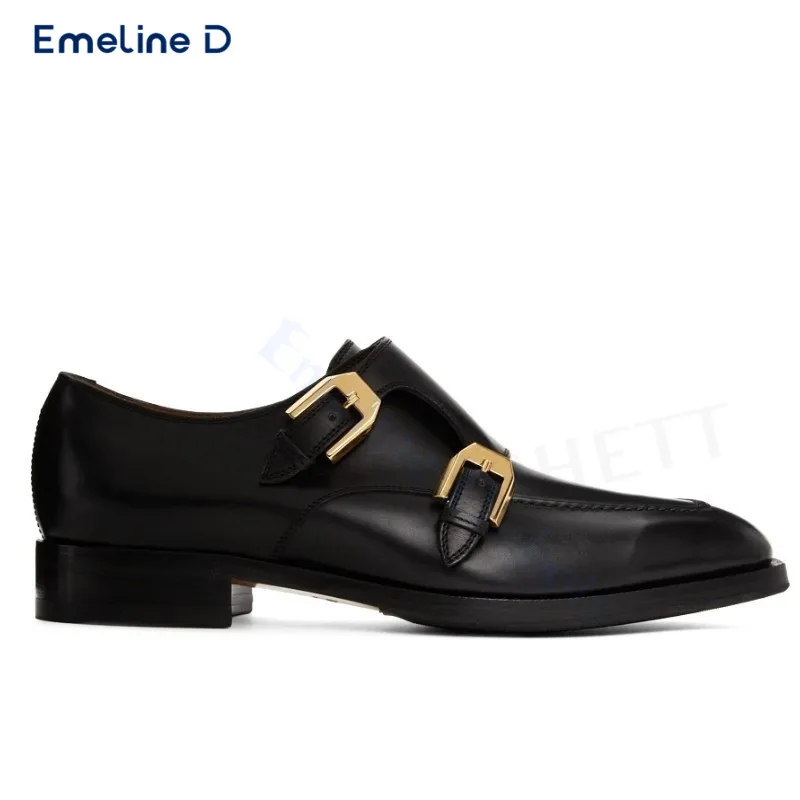 

Hardware Belt Buckle Black Leather Shoes Slip-On Trendy Business Loafers Large Size Personality Fashion Formal Men's Shoes