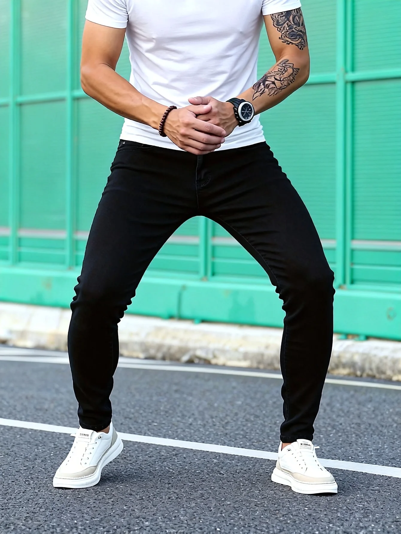 Men's Utility Workwear Style Multi-Pocket Slim Fit Skinny Jeans