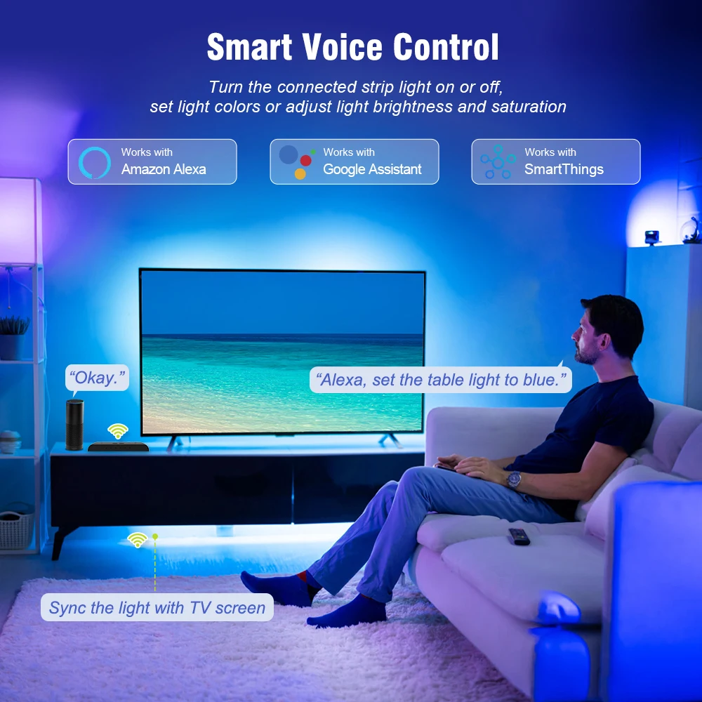 Ambient LED Backlight Kit with HDMI Sync Box 2.1 for 32~120 inch TV PC, sync with TV Cabinet/Ceiling/Sofa/Bed LED Strip Light