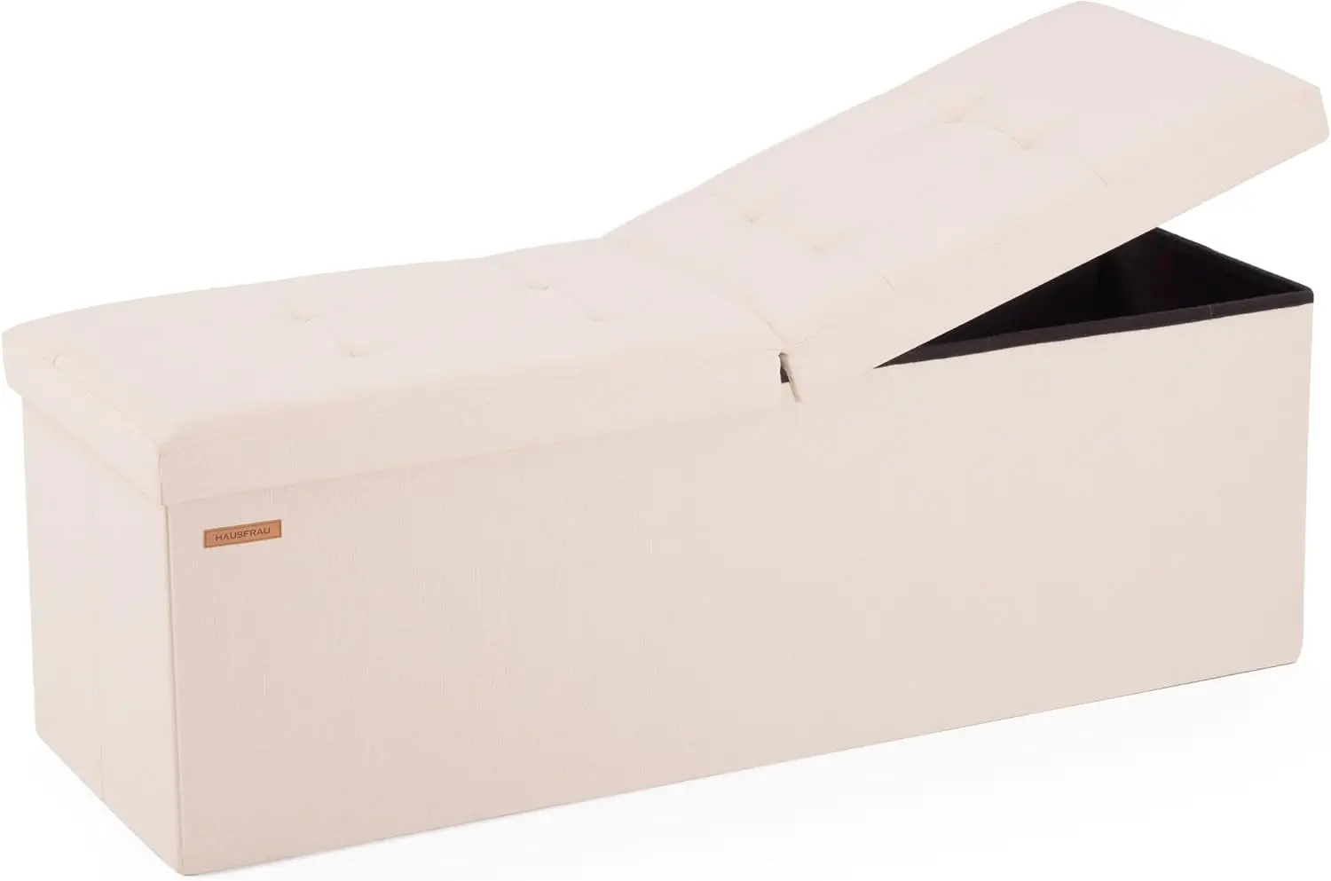 

43.3 Hes Ottoman With Storage Bench, Folding Ottoman Bench Foot Rest Stool, Bedroom Bench With Flipping Lid, Linen Beige