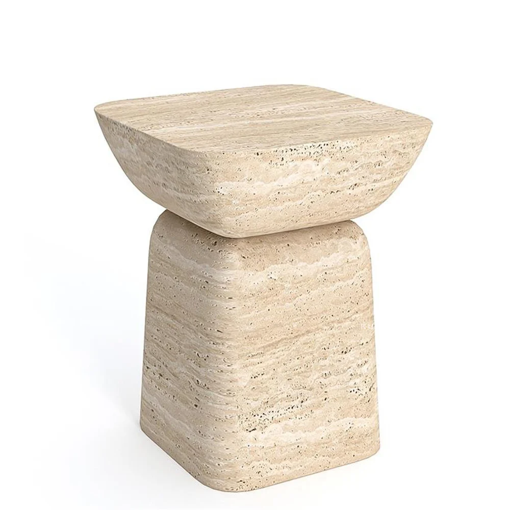 &d Outdoor Courtyard Decoration Side Table Beige Wood Grain Roman Style Minimalist Design Stone Table