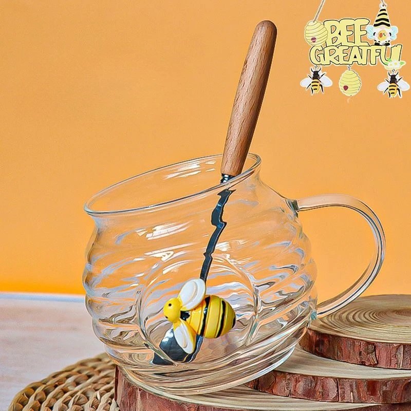 Cute Cartoon Little Bee Heat Resistant Glass Cup Breakfast Milk Water Mug Student Flower Tea Drinkware Home Office Creative Gift