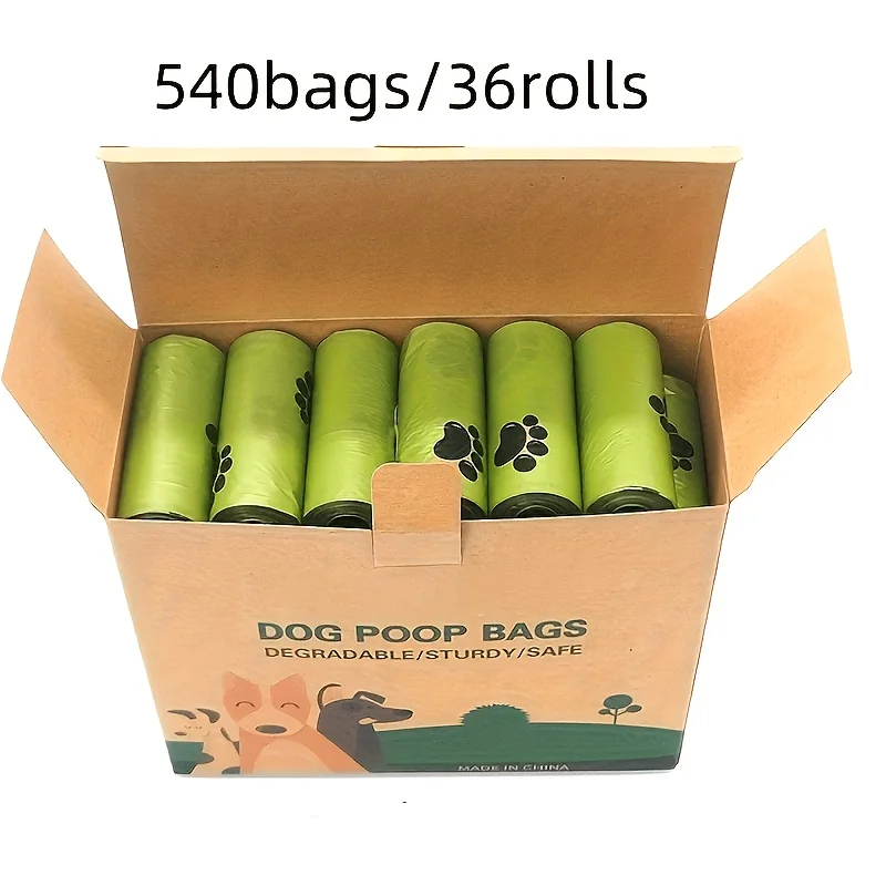 540 bolsas para excrementos de perros, 36 rollos, bolsas de basura duraderas y gruesas a prueba de fugas para mascotas con estampado de patas, biodegradables, fuertes para uso en exteriores