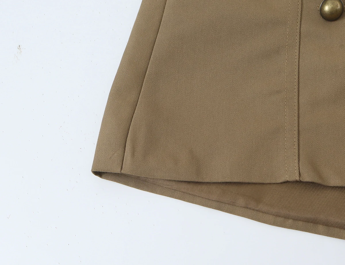 BSAY Herbst Damen Militärstil 2-teiliges Outfit Stehkragen Taschen Slim Jacke Doppelreihige Twill Mini-Shorts Passende Sets – Detail 24