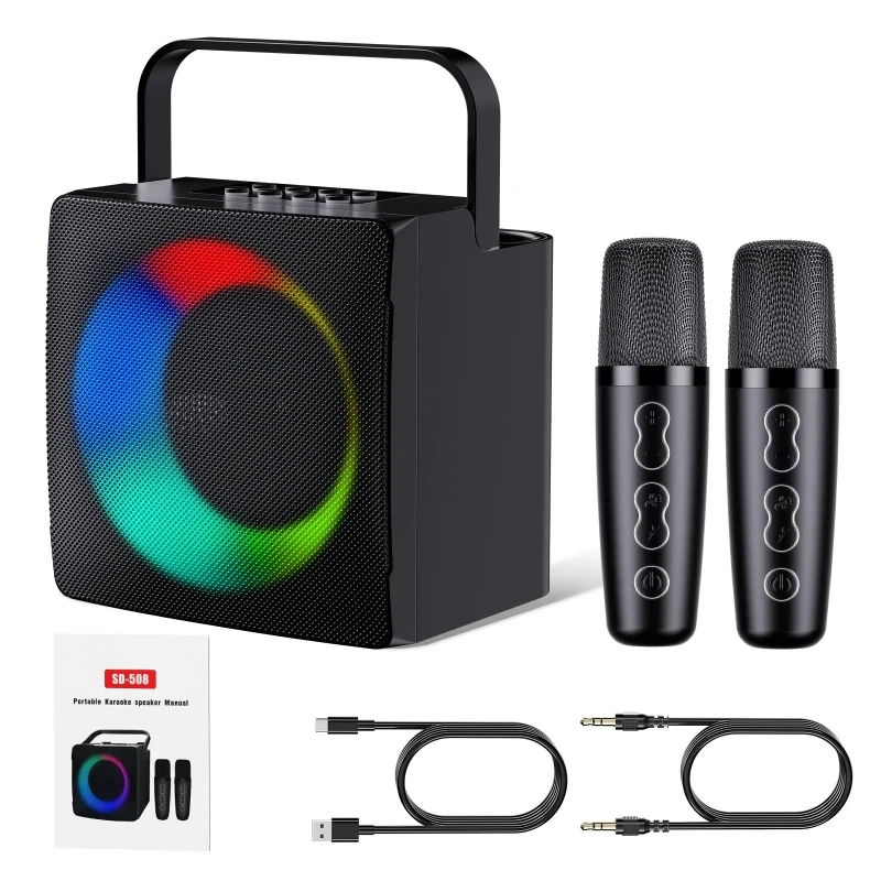 

SD508 Bluetooth Speaker Hidden Dual Wireless Mic LED Light Outdoor Entertainment Portable One-machine Family Party Karaoke Sound