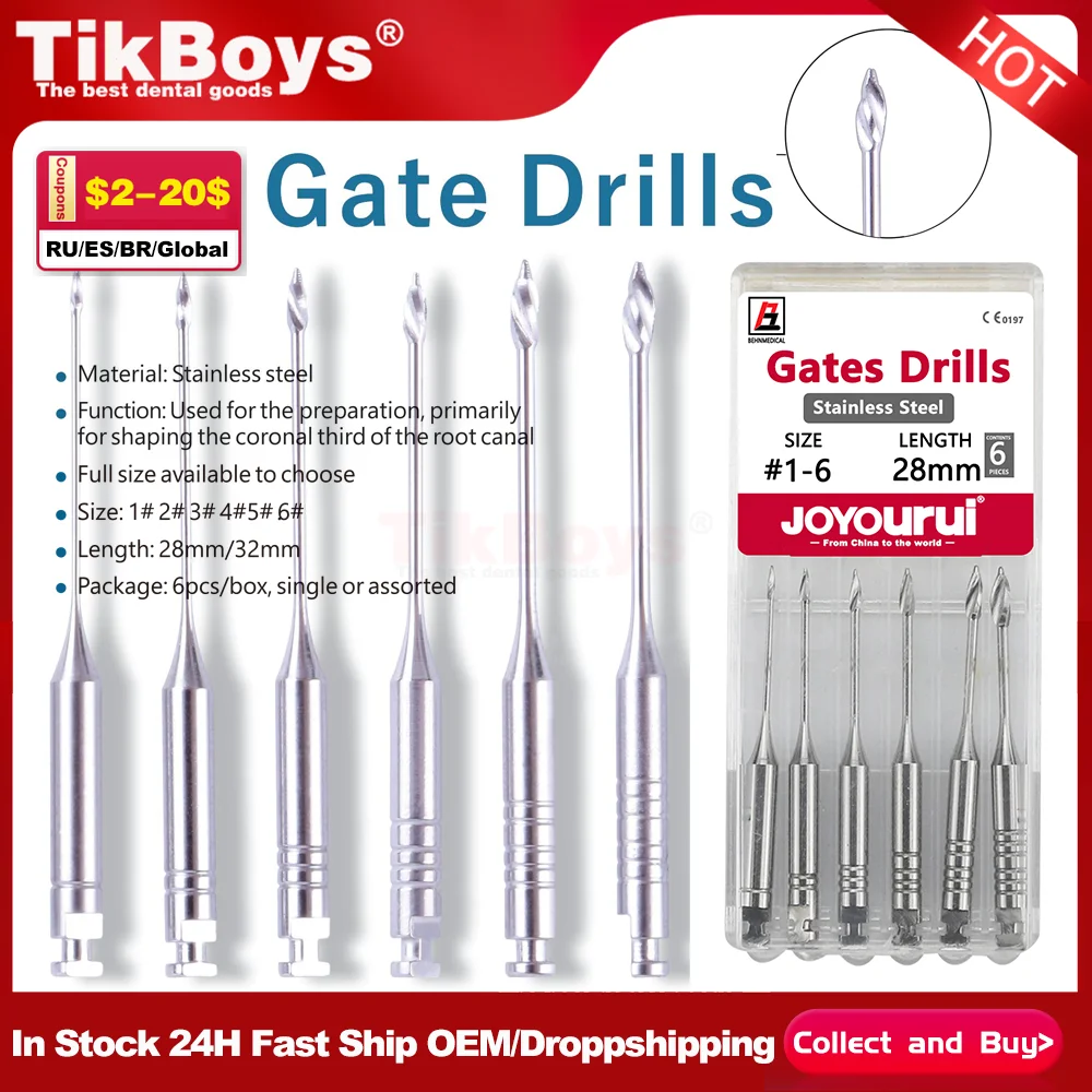 

6Pcs/Pack Dental Endodontic Gates Drills Peeso Reamers Rotary Endo Files Engine Use Dentistry Tools 32mm/28mm Stainless Steel
